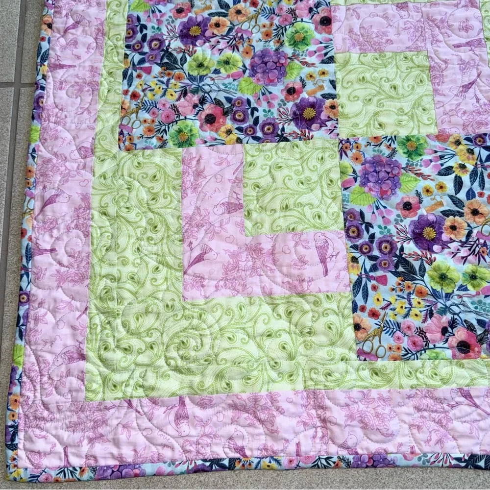 Handmade Patchwork Floral Baby Girl Quilt